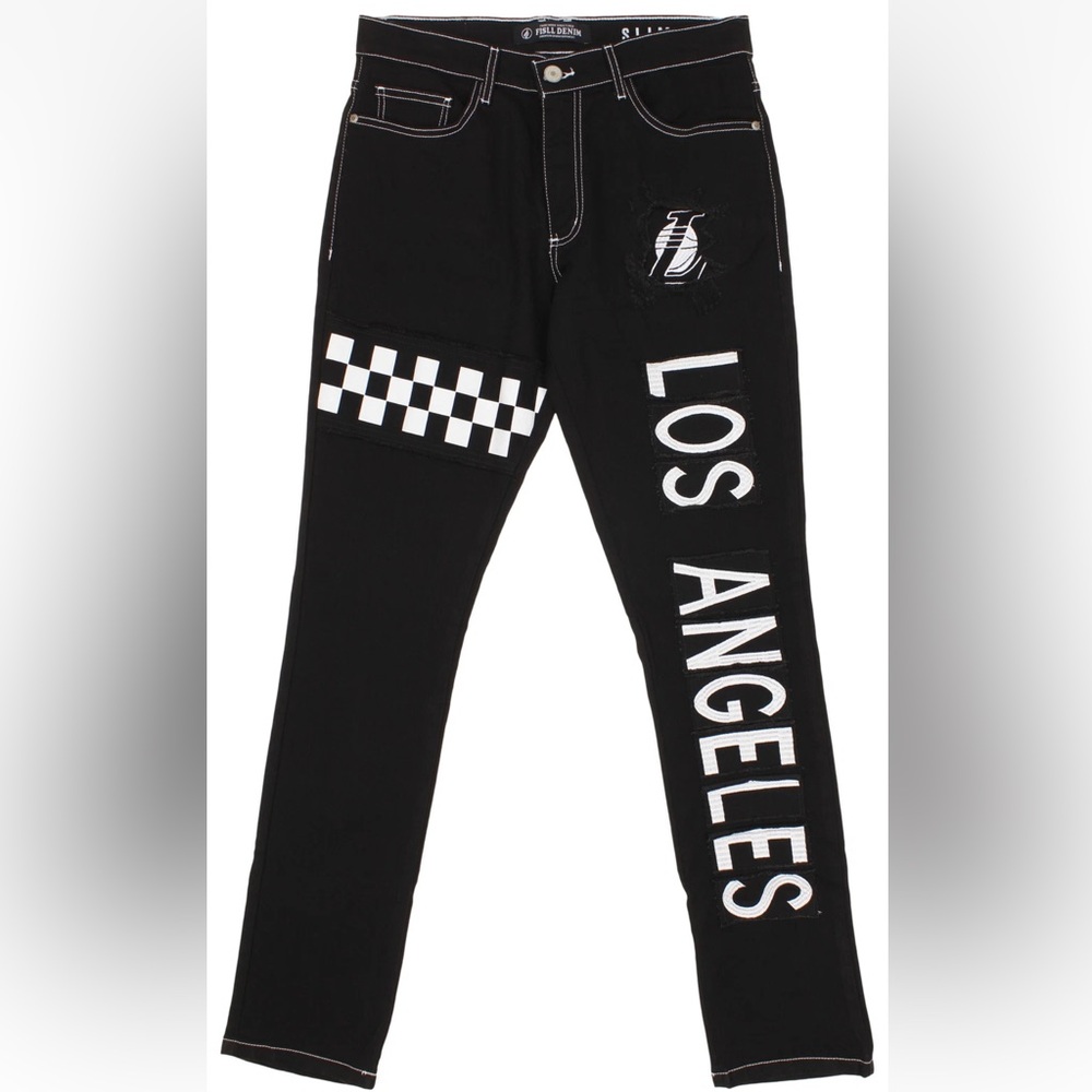 Fisll Denim| Stylish Black and White Graphic Skinny Jeans | 32/34
